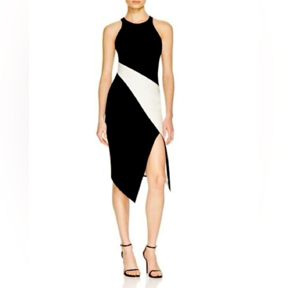 Elizabeth and James Shylen Asymmetrical Midi Dress in Black & White Sz 0 - Picture 1 of 16